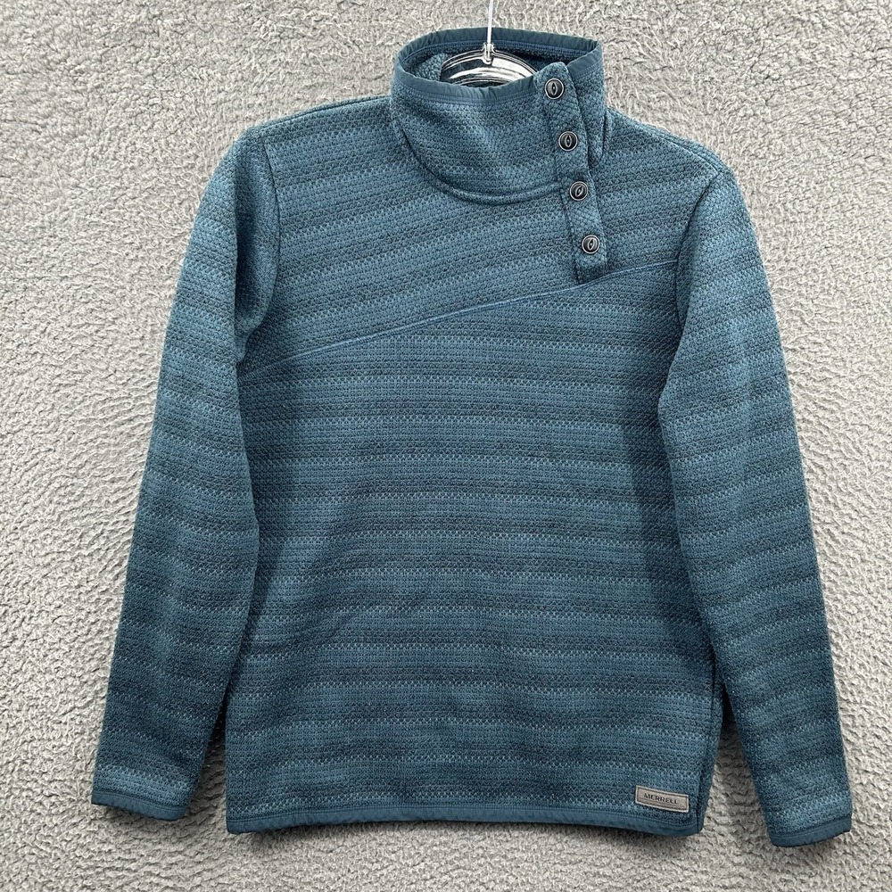 Merrell Sweater Women Small Blue Knit Tweed Pullover Funnel Neck Outdoor Ladies